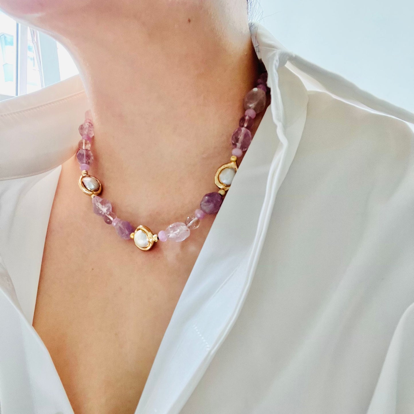 Amethyst, Ametrine & Baroque Pearl Charm Necklace