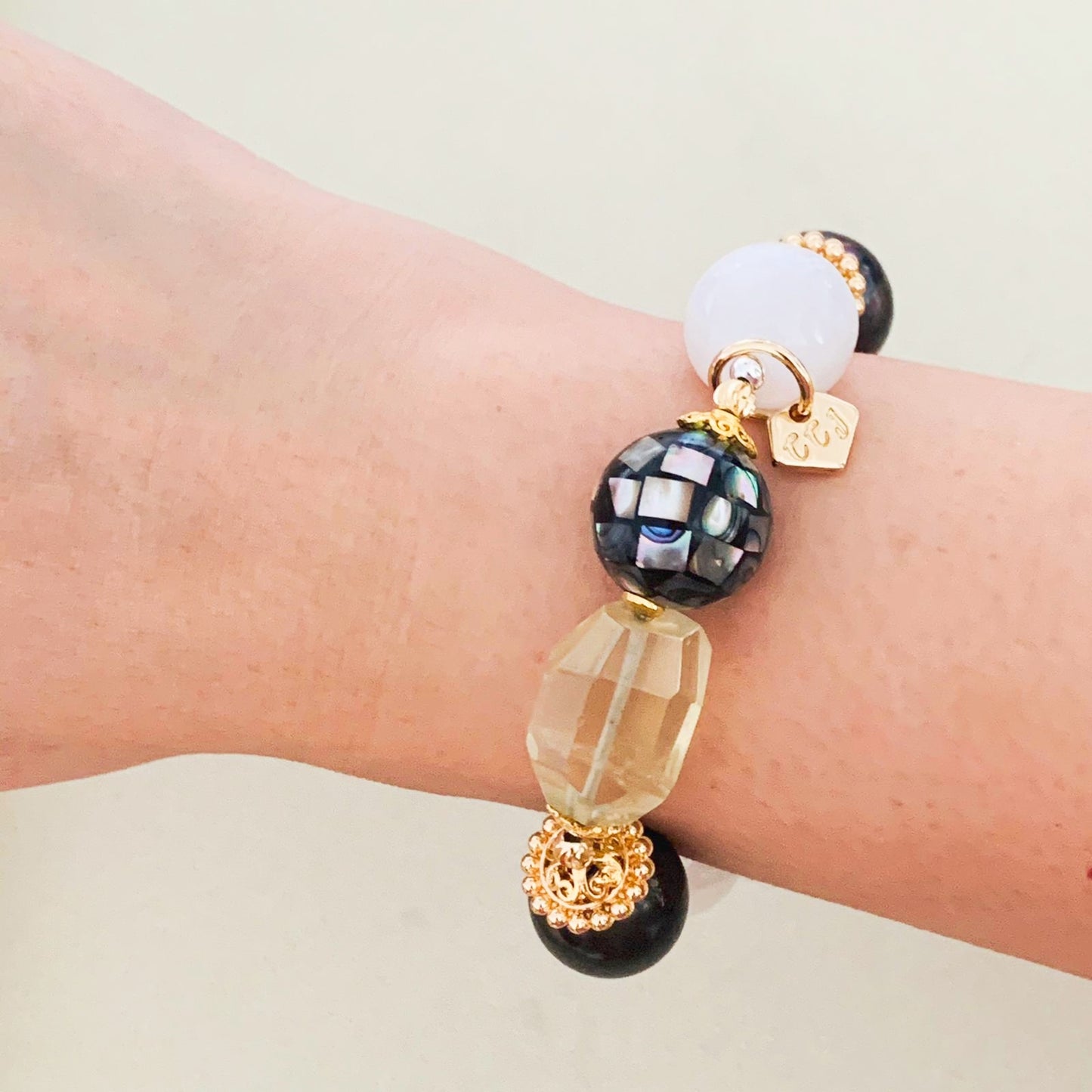 Shungite, Selenite & Lemon Quartz Bracelet