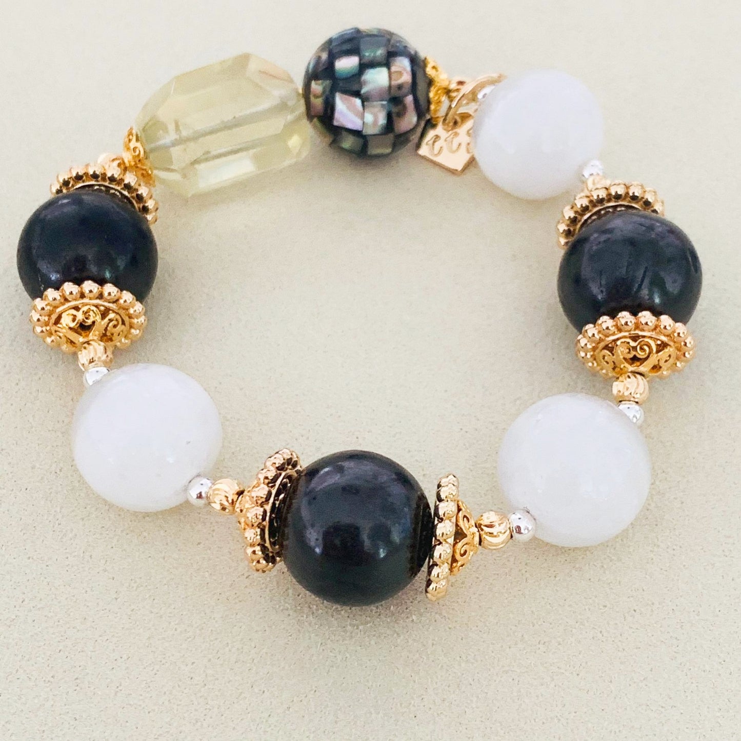 Shungite, Selenite & Lemon Quartz Bracelet