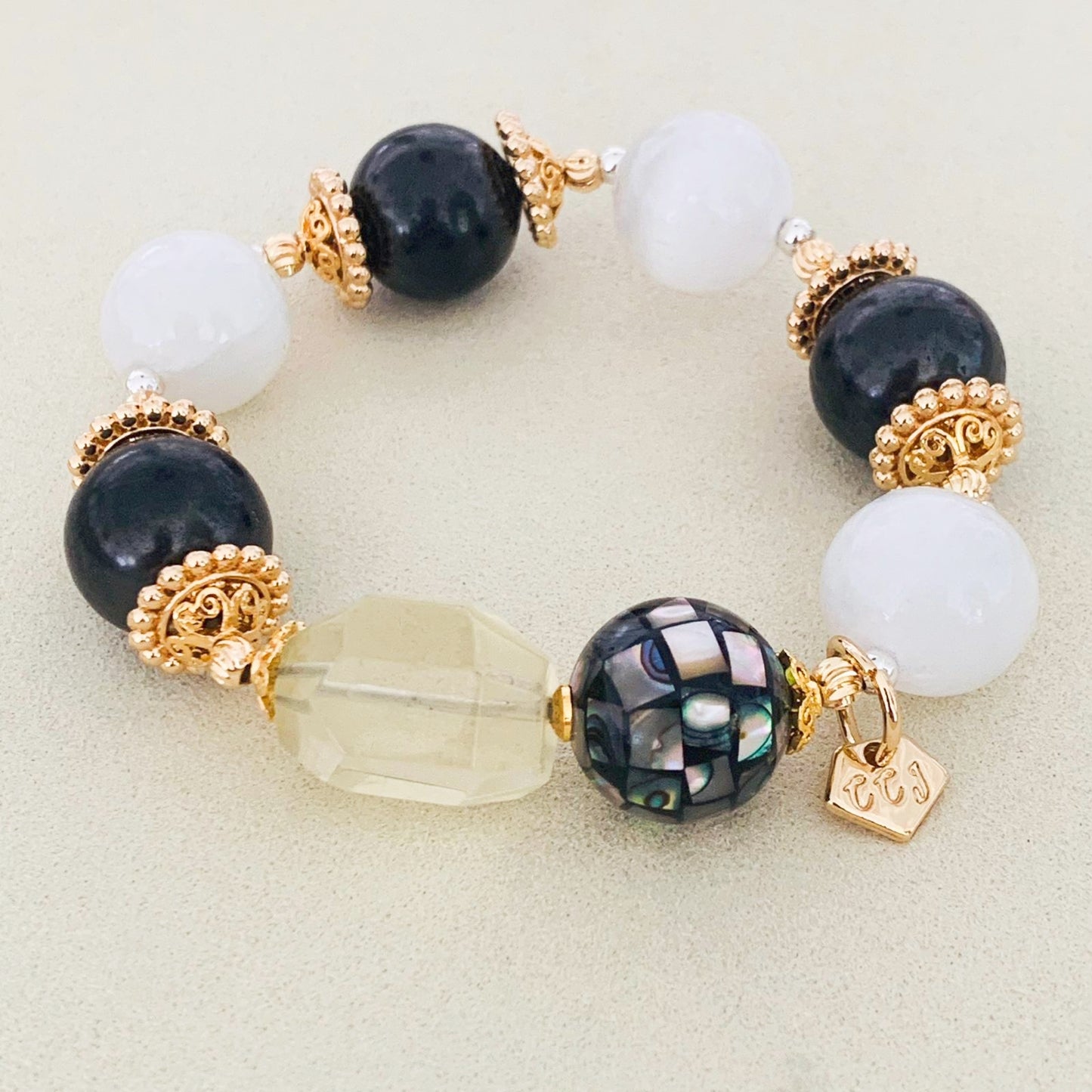 Shungite, Selenite & Lemon Quartz Bracelet