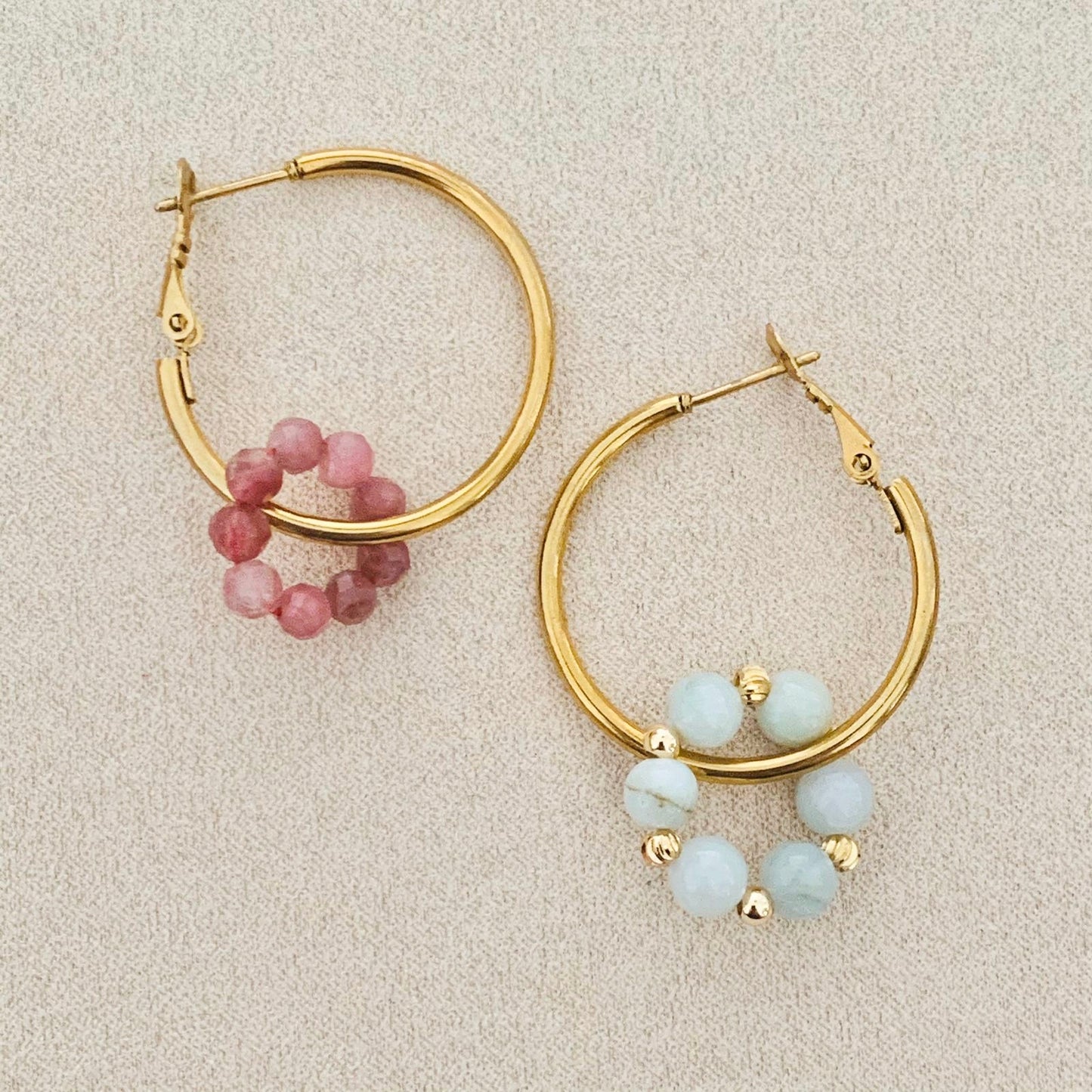 Pink Tourmaline & Jade Sucre Donut Earrings