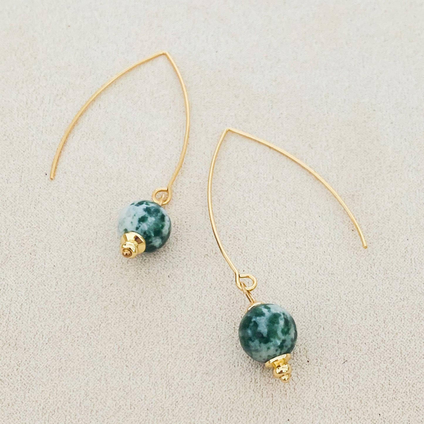 Green Dot Jade Dangly Earrings