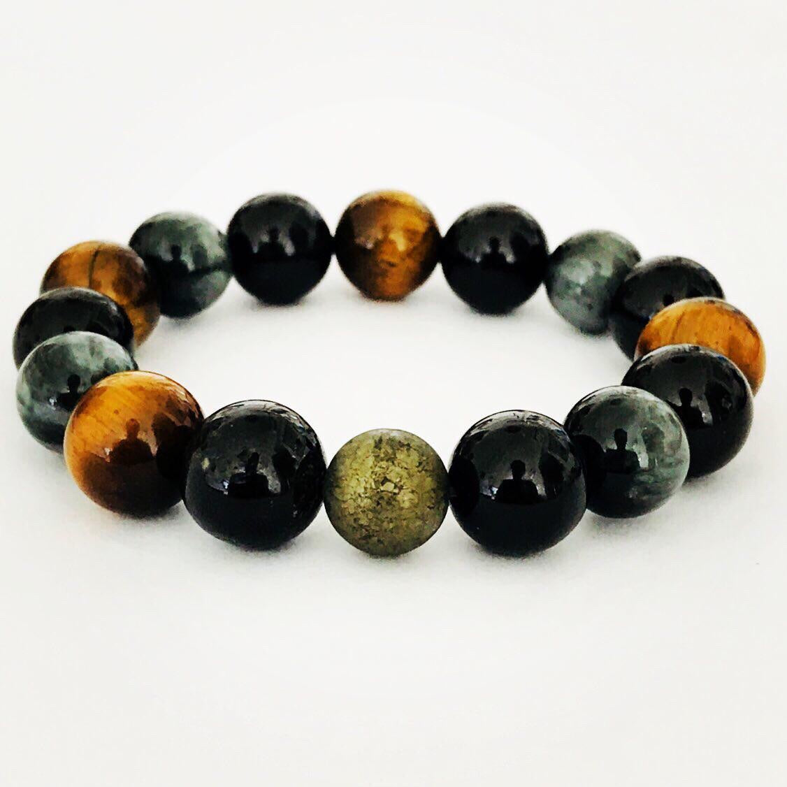 Luxury Tigereye, Hawk’s Eye & Black Tourmaline Men Bracelet