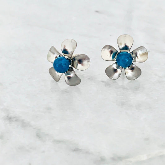 Blue Apatite Floral Stud Earrings