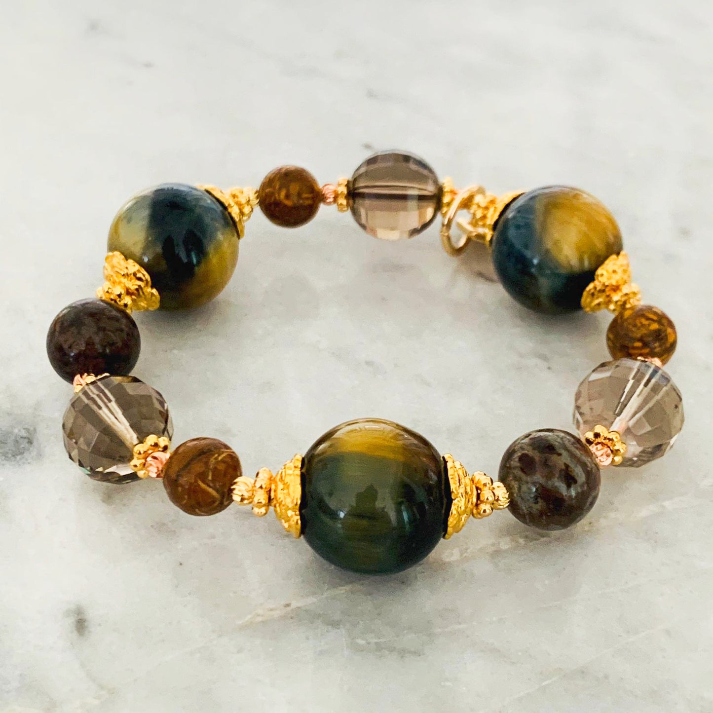 Jasper, Smoky Quartz & Tigereye Bracelet