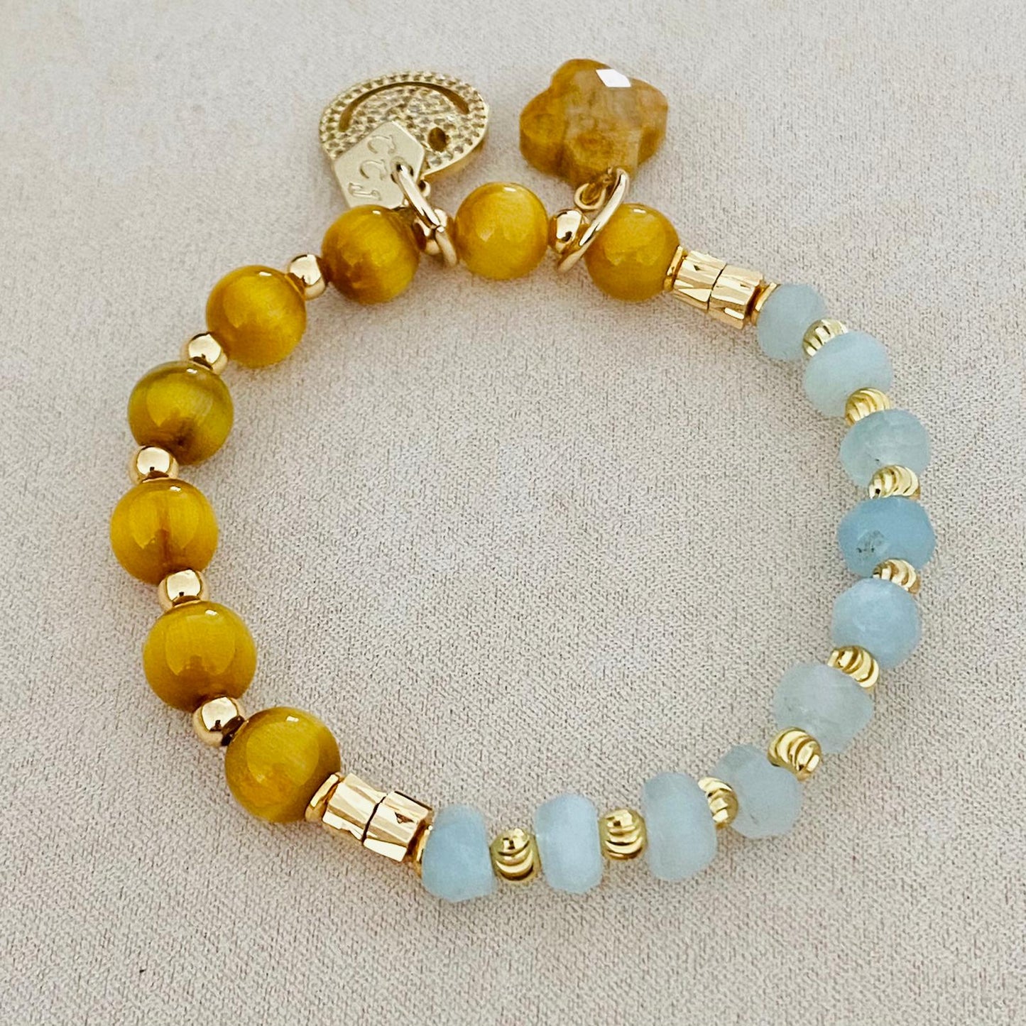 Aquamarine & Honey Tigereye Bracelet