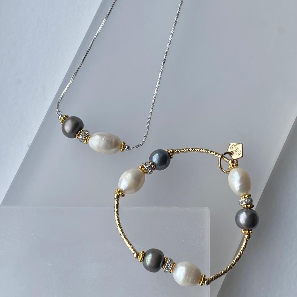 Grey White Pearls La Grace Necklace