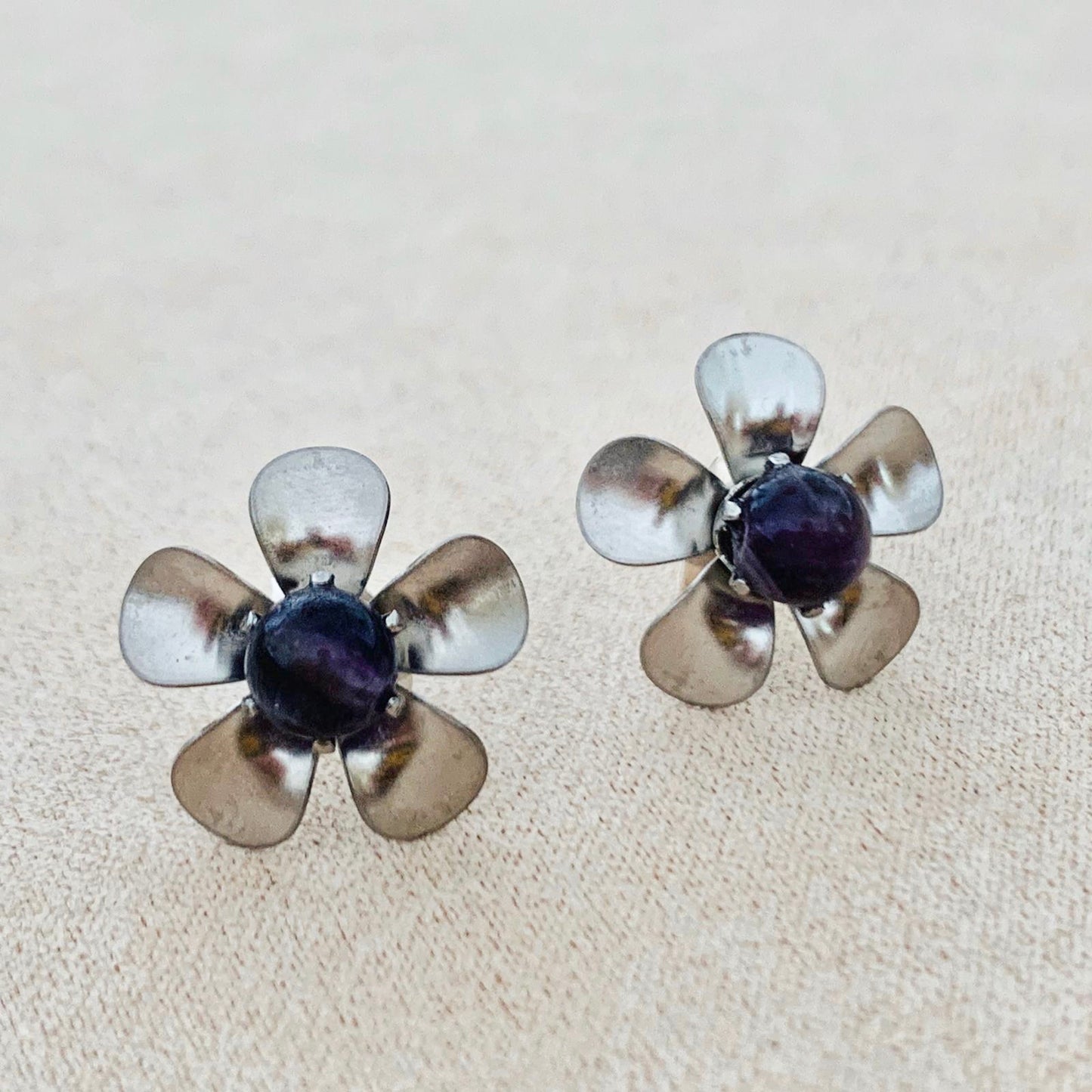 Amethyst Floral Stud Earrings