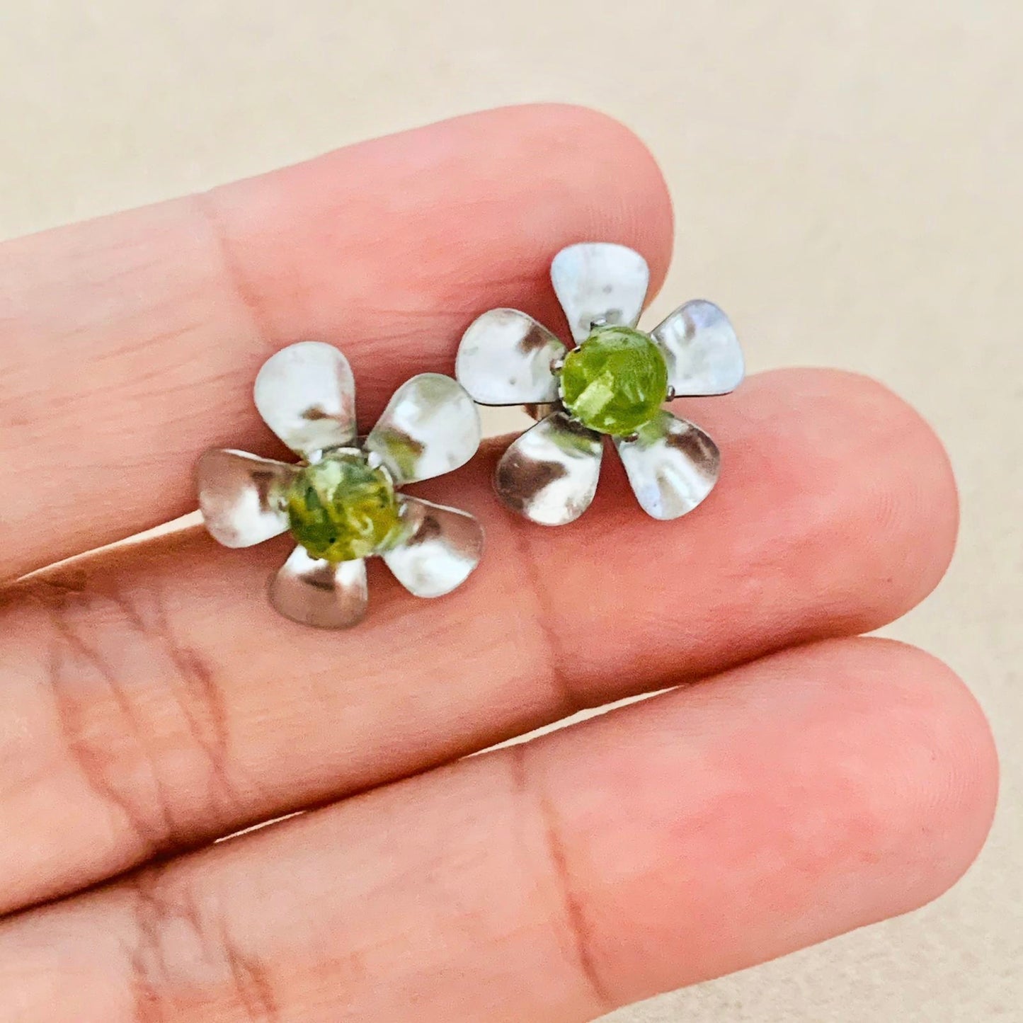 Peridot Floral Stud Earrings