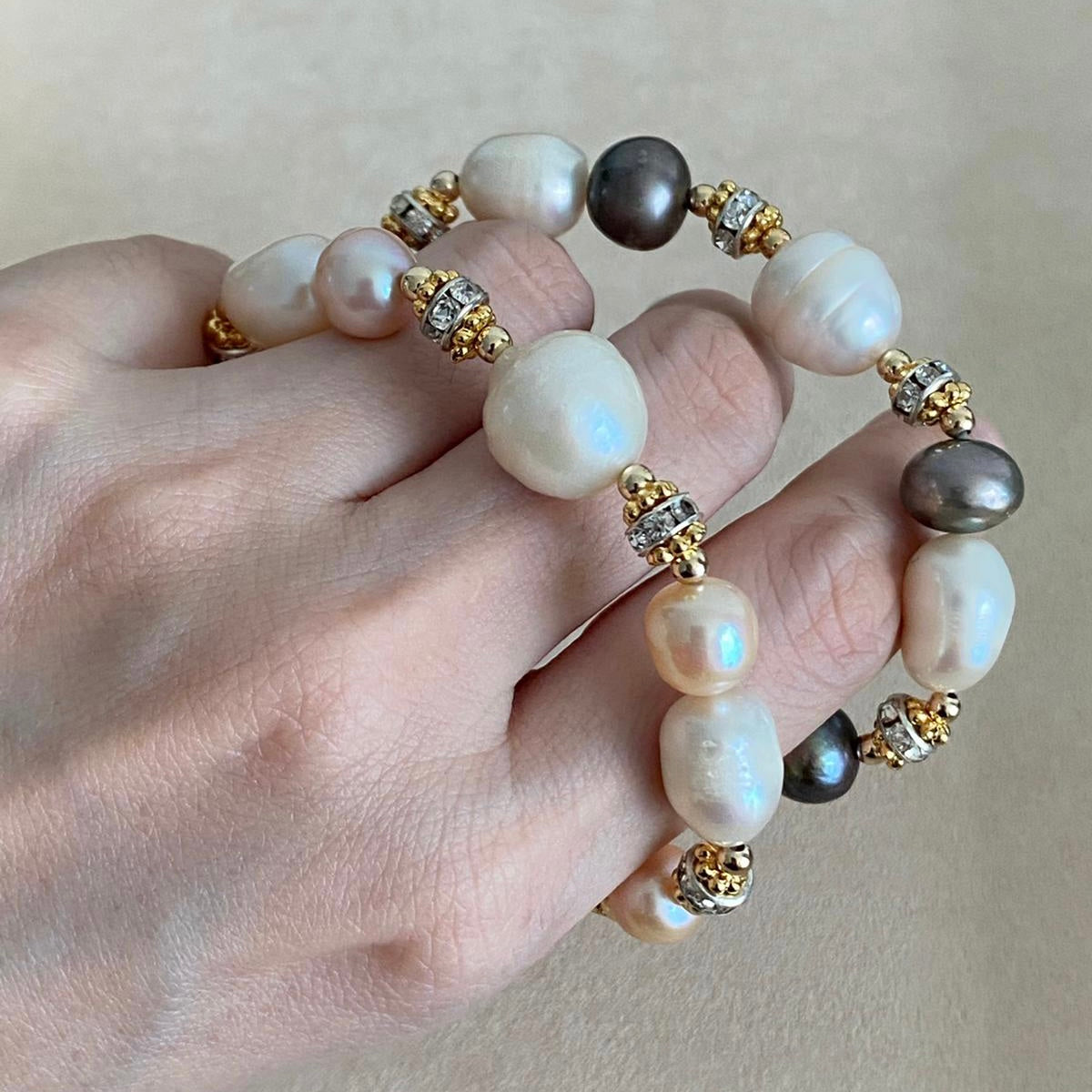 Peach White Pearls Diadem Bracelet