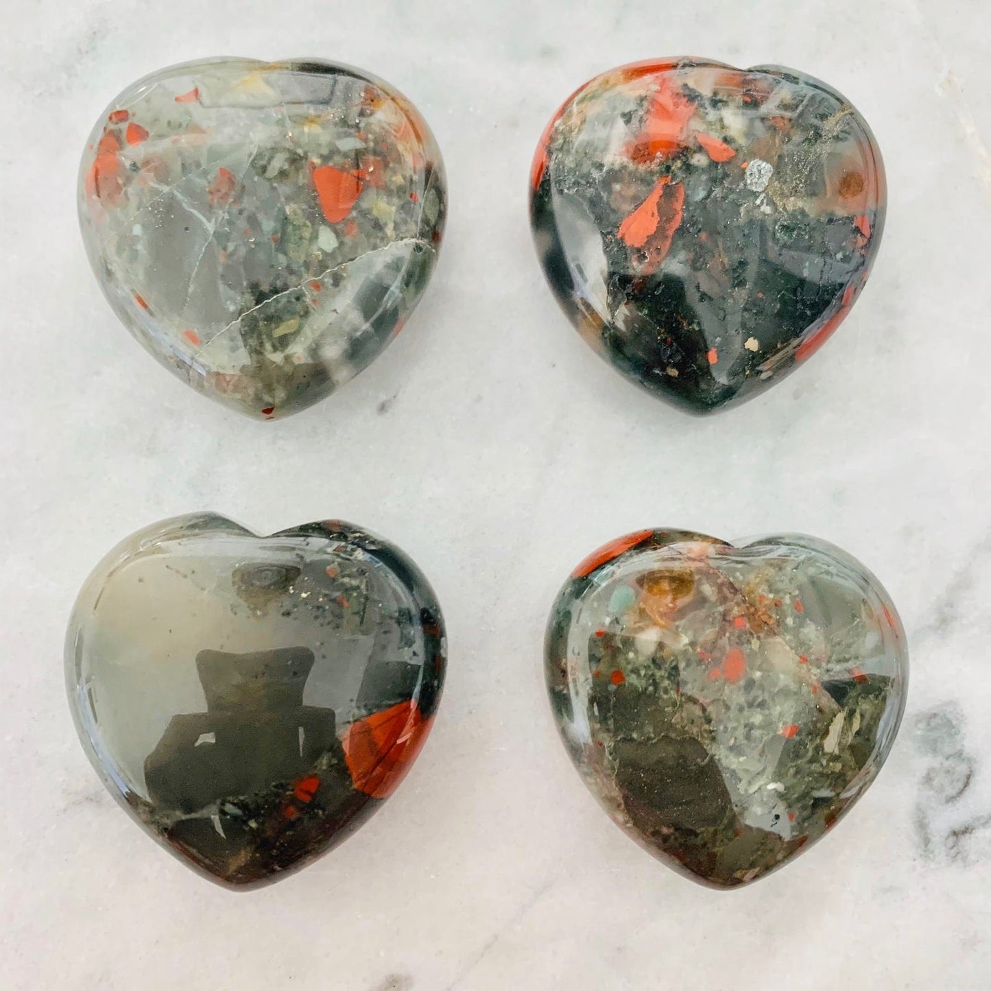 Puffy Red Speckled Bloodstone Hearts