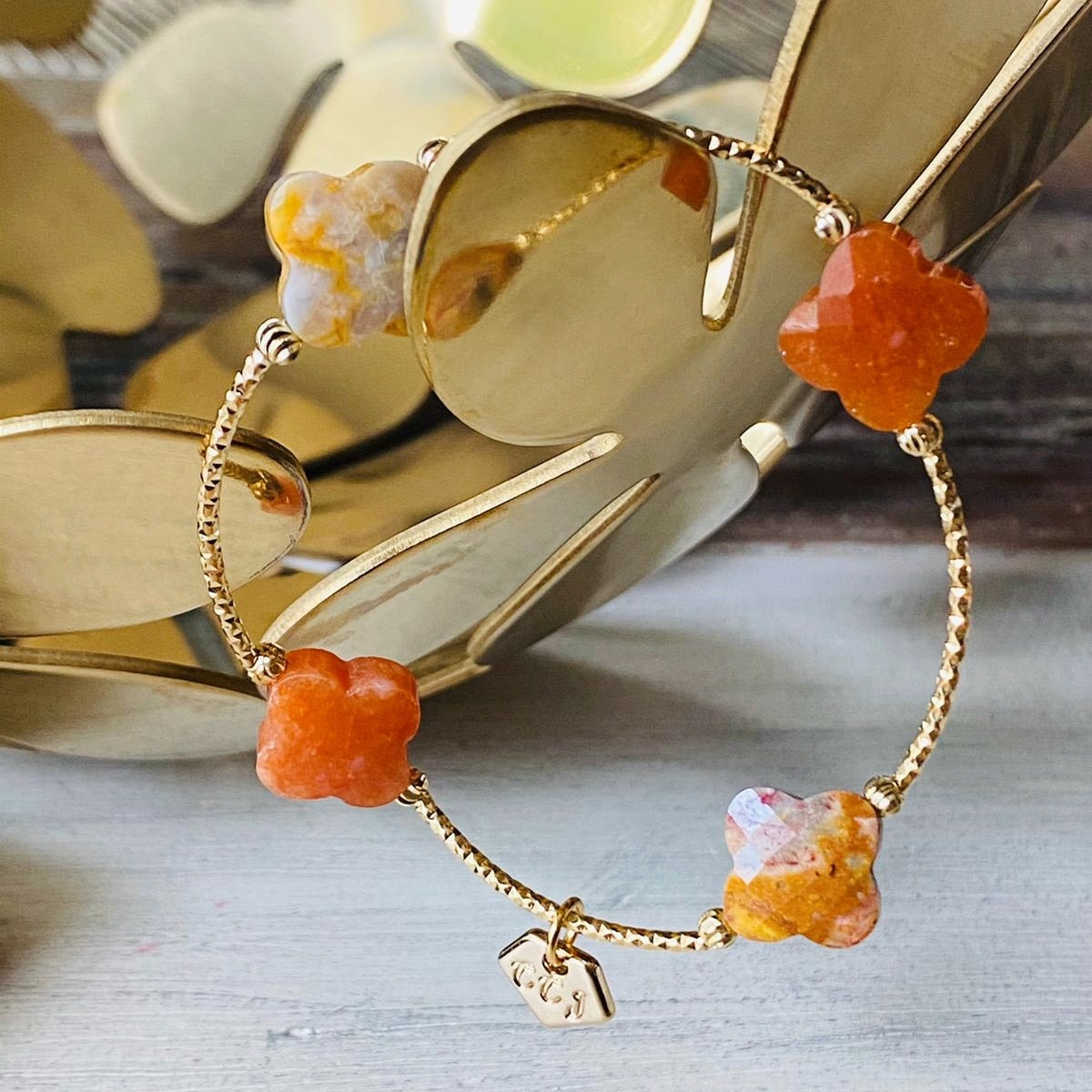 Crazy Lace Agate & Orange Aventurine Clover La Grace Bracelet