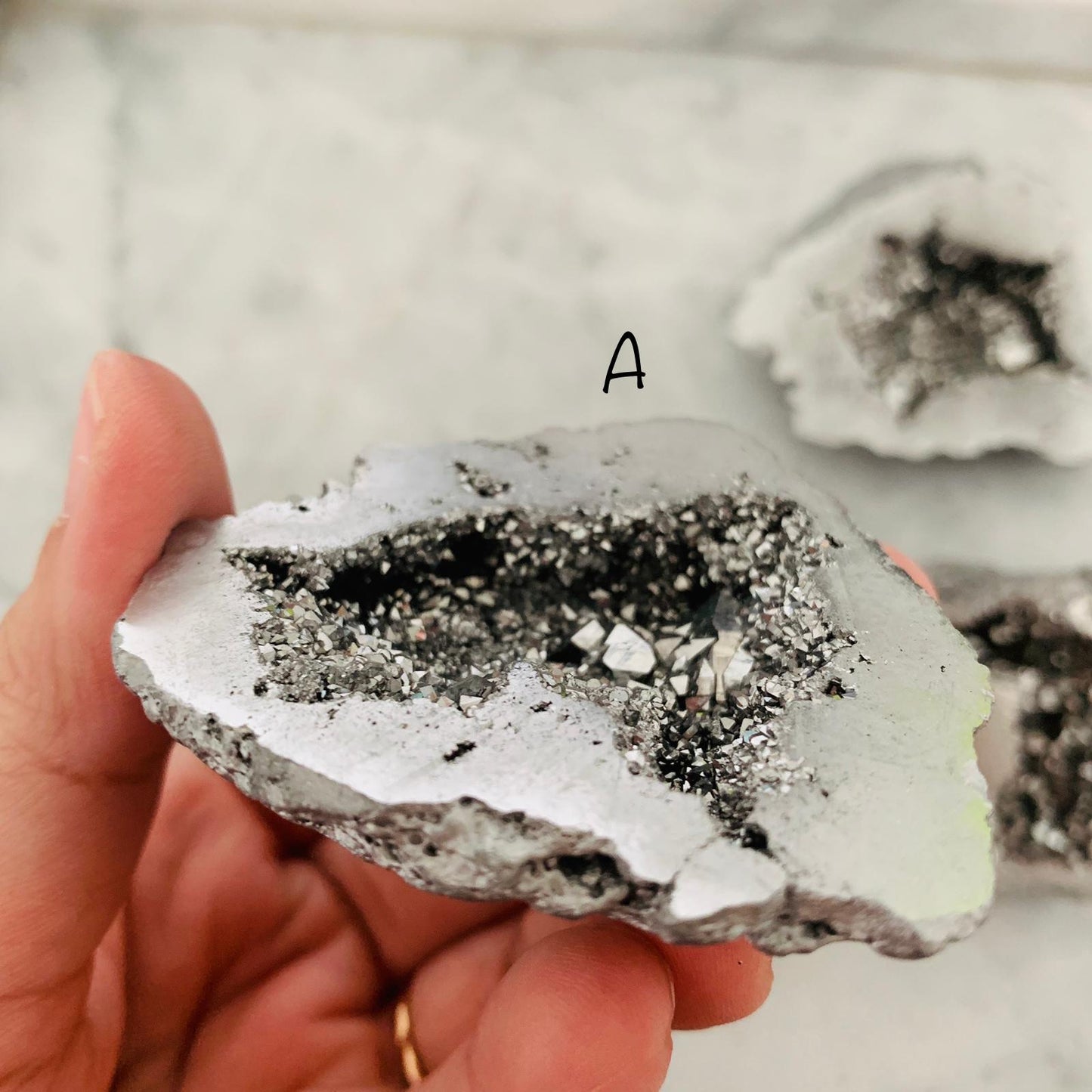 Silver Aqua Aura Quartz Cut Geode