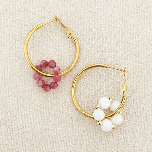 Pink Tourmaline & White Coral Sucre Donut Earrings