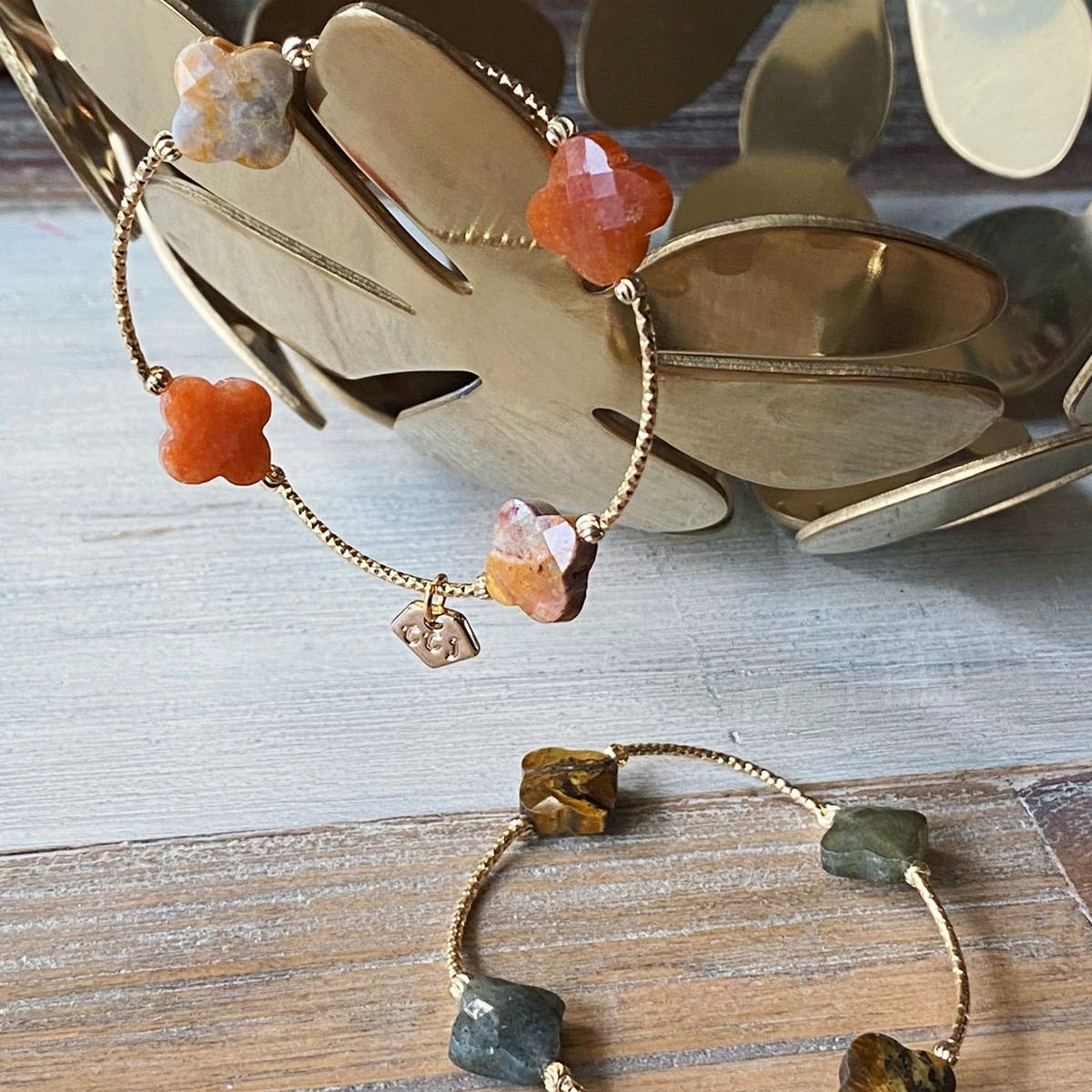 Crazy Lace Agate & Orange Aventurine Clover La Grace Bracelet