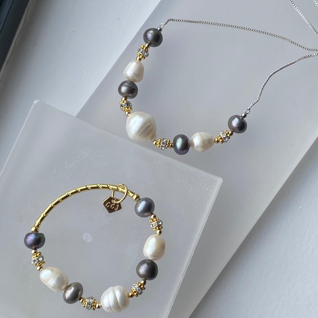 Grey White Pearls Diadem Bracelet