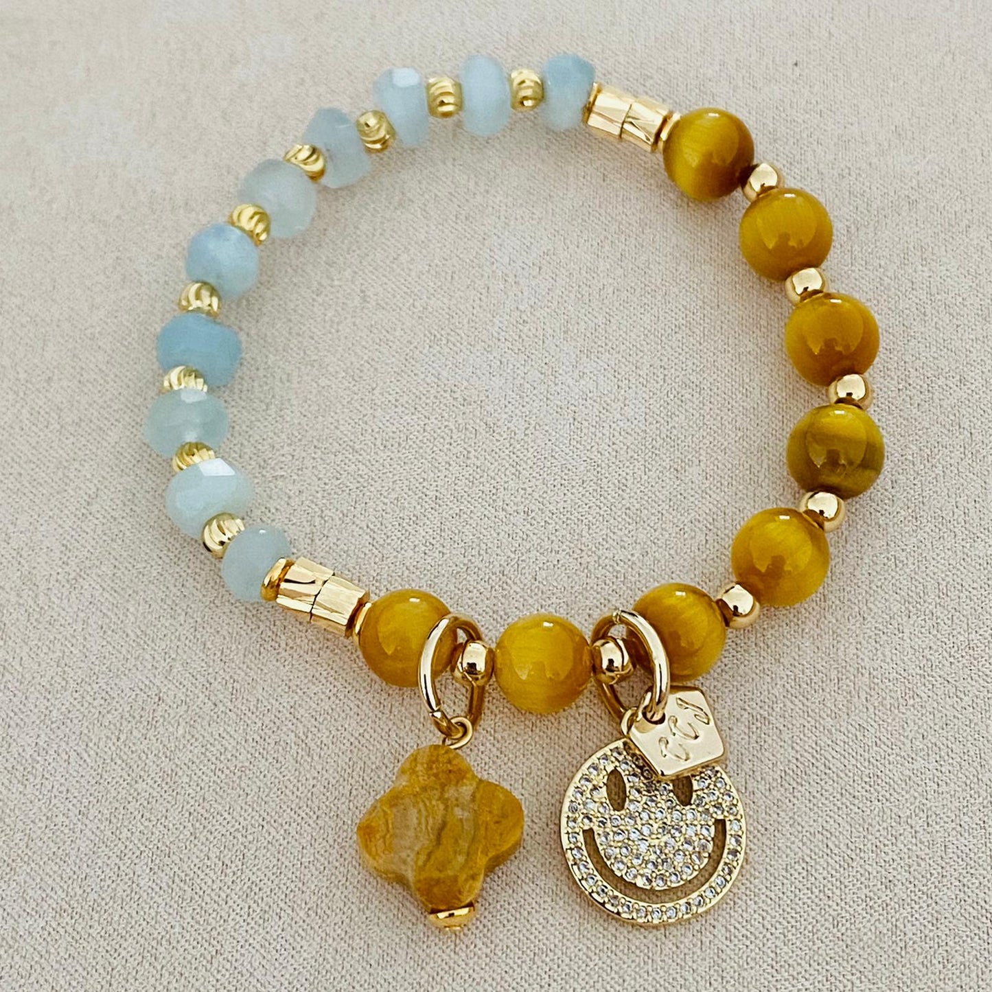 Aquamarine & Honey Tigereye Bracelet