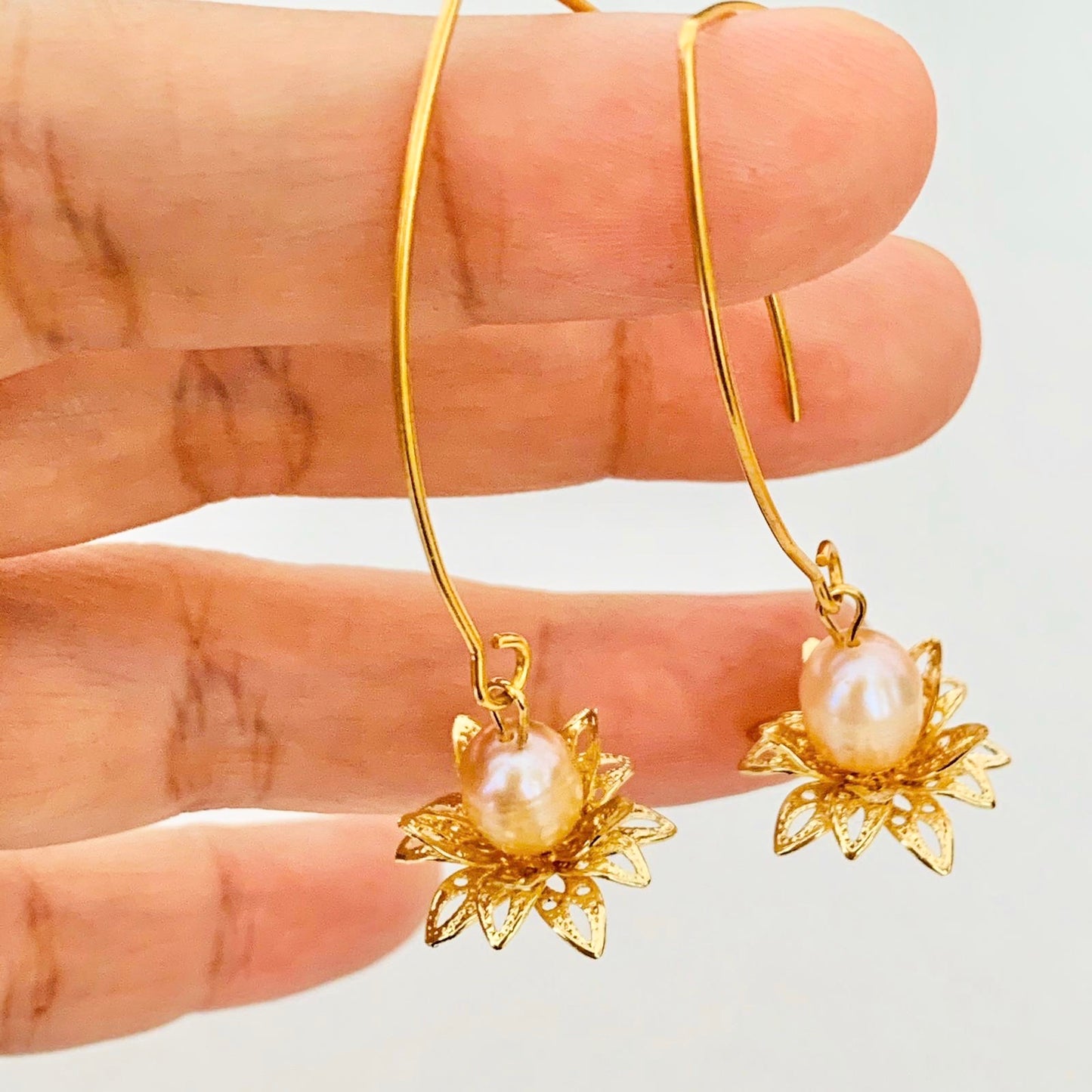 Pink Pearls Lotus Earrings