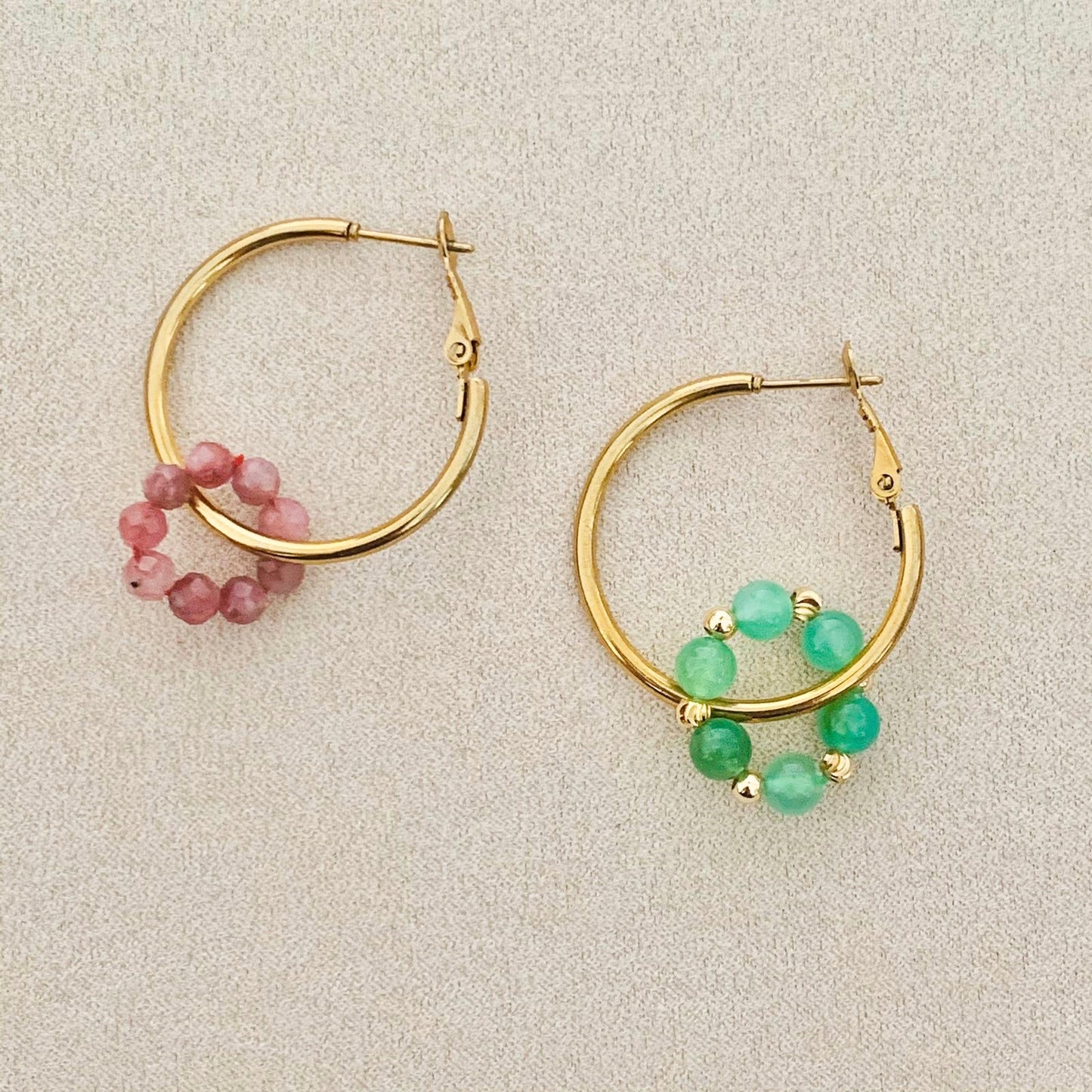 Pink Tourmaline & Chrysoprase Sucre Donut Earrings