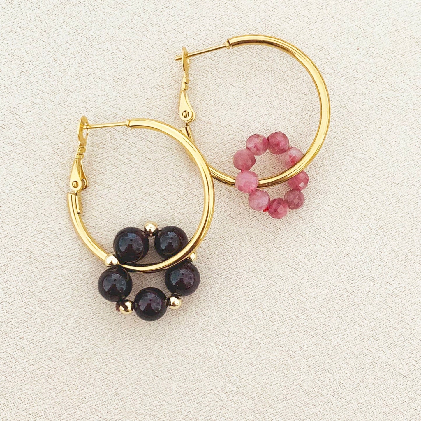 Pink Tourmaline & Garnet Sucre Donut Earrings