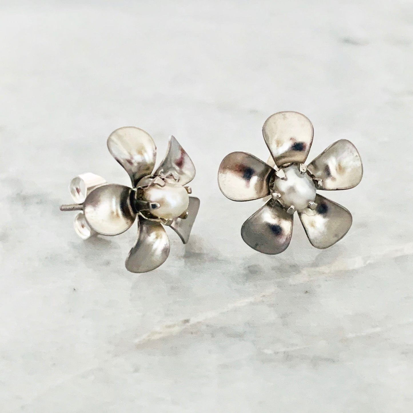 Baroque Pearl Floral Stud Earrings